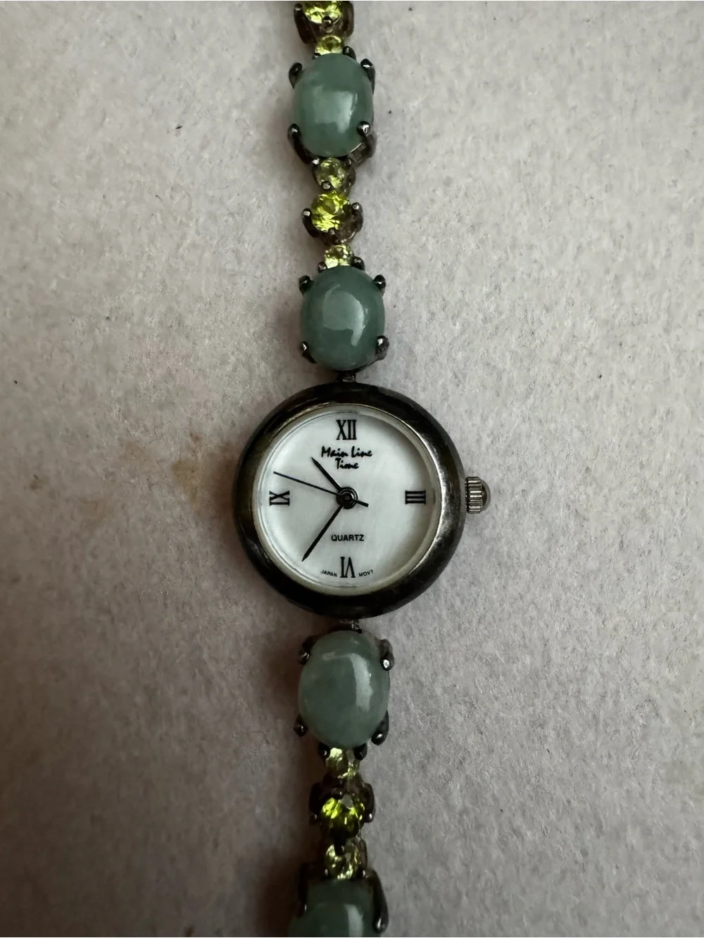Vintage Sterling Main Line Time Women's Jade and Peridot Bracelet Watch